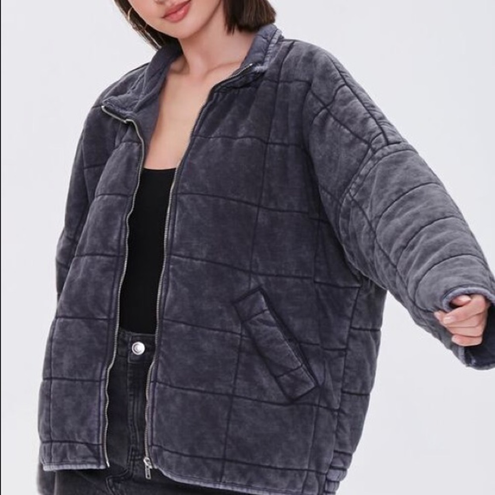 NWOT Forever 21 Quilted Zip-Up Jacket Charcoal size medium